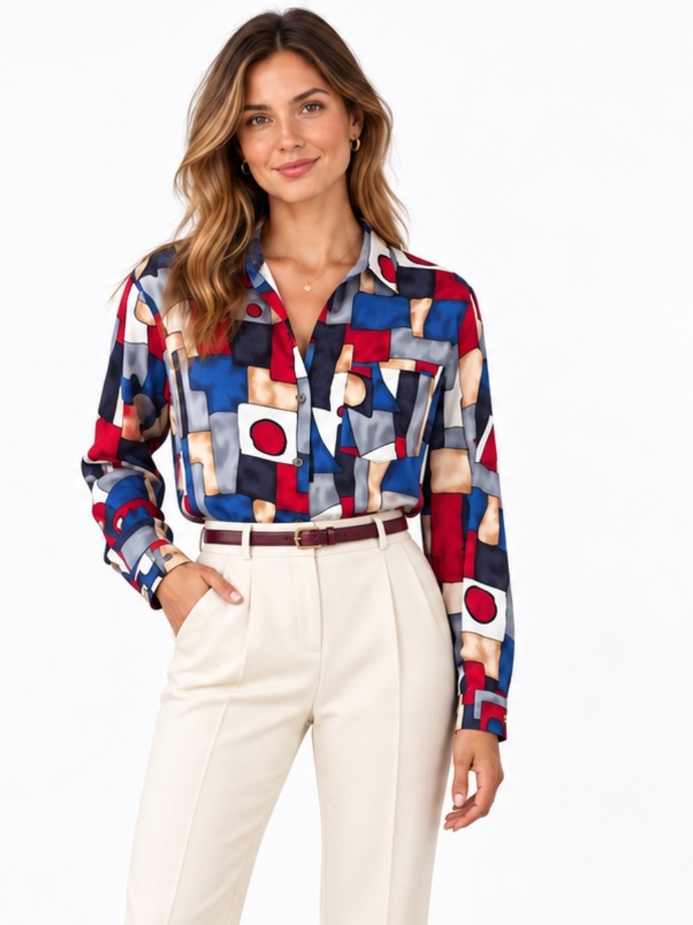 Vintage Geometric Print Button-Up Kathy Che **